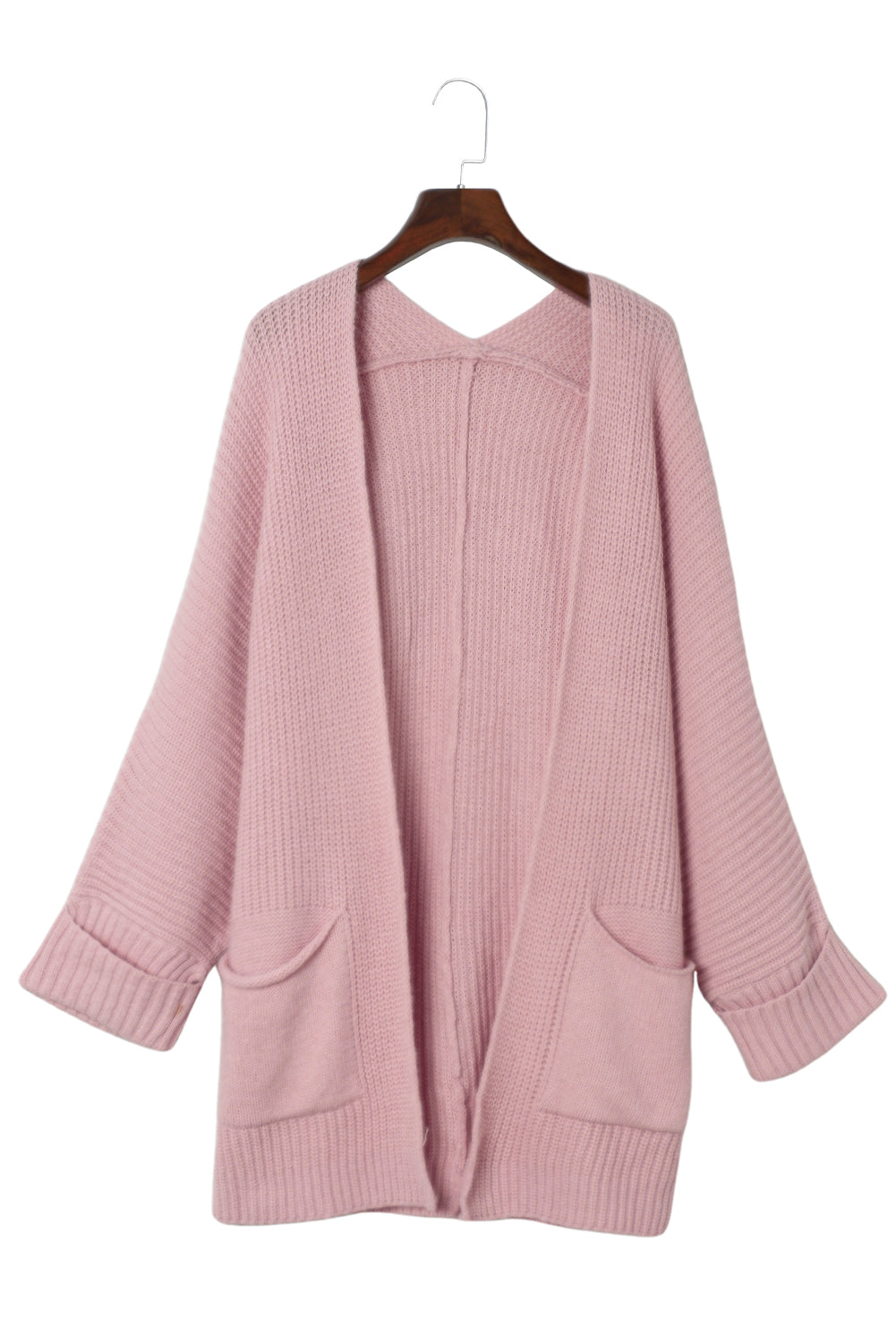 Pink Oversized Fold Over Sleeve Open Front Sweater