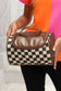 Black Checkered PU Leather Zipper Makeup Bag