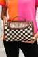 Black Checkered PU Leather Zipper Makeup Bag