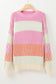 Pink Colorblock Textured Knit Bubble Sleeve Sweater