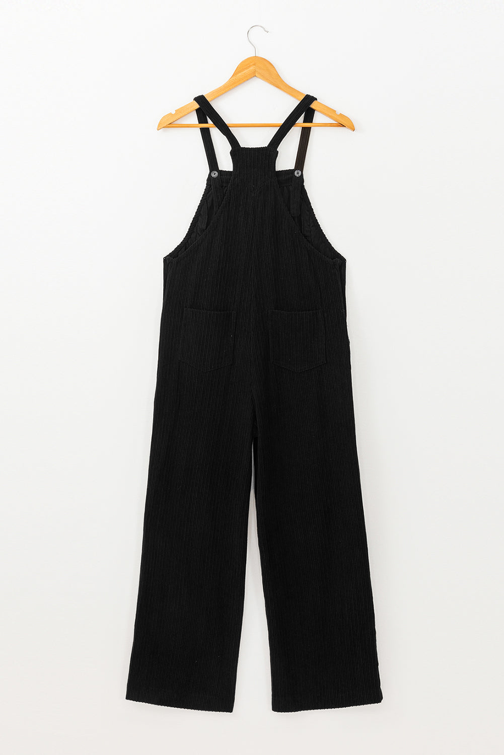 Black Solid Pocketed Loose Fit Corduroy Overall