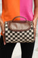 Black Checkered PU Leather Zipper Makeup Bag